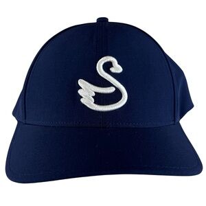 Swannies Golf Snapback Hat Adjustable Embroidered 6 Panel Navy Blue White Casual